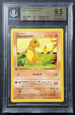 CHARMANDER BGS 9.5 1999 POKEMON BASE SET 1ST EDITION #46/102 TRUE GEM+ - Image 1