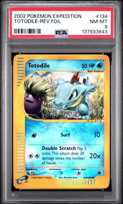 2002 POKEMON EXPEDITION #134 TOTODILE-REVERSE FOIL PSA 8 - Image 1