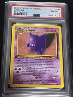 1999 Pokemon Fossil Gengar 1st Edition #20 PSA 8 - Image 1