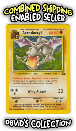 Aerodactyl 1/62 - Pokemon TCG Fossil Unlimited Holo Rare WOTC 1999 - HP - Image 1