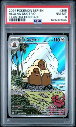 Pokemon SSP EN Alolan Dugtrio Illustration Rare #208/191 Surging Sparks PSA 8 - Image 3