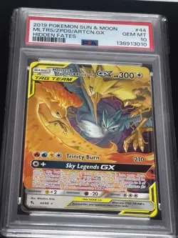2019 POKEMON SUN & MOON HIDDEN FATES #44 MOLTRES & ZAPDOS & ARTICUNO GX PSA 10 - Image 1