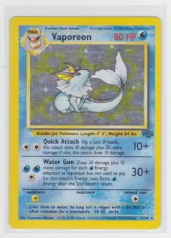 Pokemon TCG Vaporeon Holo Rare Card 12/64 Jungle Series 1999 MP Condition - Image 1