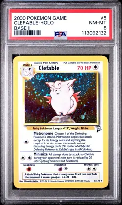 2000 POKEMON BASE SET 2 #5 CLEFABLE-HOLO PSA 8 - Image 1