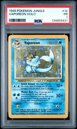 PSA 1 PR 1999 Pokemon Jungle Vaporeon 12/64 Holo Foil Rare WOTC - Image 1