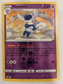Meowstic 082/195 - Silver Tempest Pokemon Reverse Holo Foil Nice! - Image 1