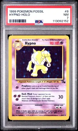 1999 POKEMON FOSSIL #8 HYPNO-HOLO PSA 7 - Image 1