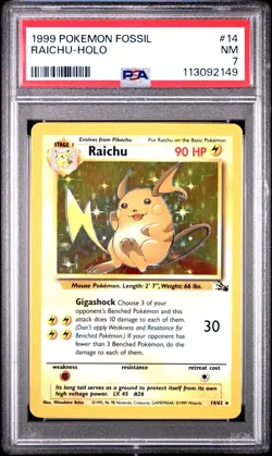 1999 Pokemon Fossil 14/62 Raichu-Holo PSA 7 NM - Image 1