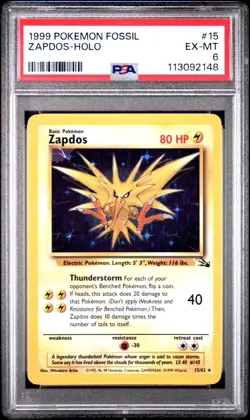 1999 POKEMON Fossil #15/62 ZAPDOS RARE HOLO PSA 6 EX-MT - Image 1