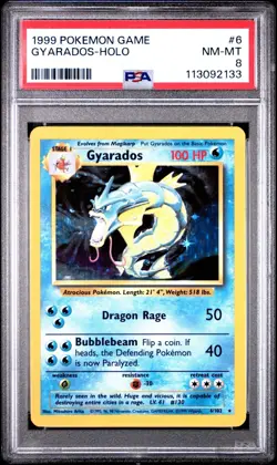 1999 POKEMON BASE SET UNLIMITED #6 GYARADOS-HOLO PSA 8 - Image 1