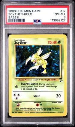 2000 POKEMON BASE SET 2 #17 SCYTHER-HOLO PSA 8 - Image 1