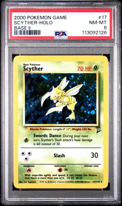 2000 POKEMON BASE SET 2 #17 SCYTHER-HOLO PSA 8 - Image 1