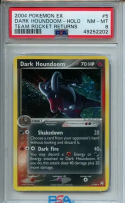 2004 Pokemon Ex Team Rocket Returns #5 Dark Houndoom Holo Team PSA 8 - Image 1