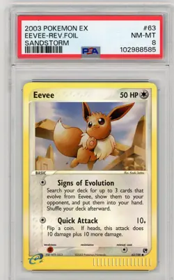 2003 POKEMON EX SANDSTORM #63 EEVEE-REVERSE FOIL PSA 8 - Image 1
