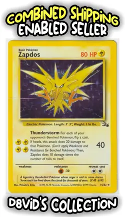 Zapdos 15/62 - Pokemon TCG Fossil Unlimited Holo Rare WOTC 1999 - HP - Image 1