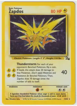 Zapdos 15/62 - Pokemon TCG Fossil Unlimited Holo Rare WOTC 1999 - HP - Image 2
