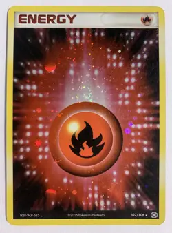 Fire Energy 102/106 EX Emerald Holo Secret Rare Pokemon TCG Card - SWIRL - Image 1