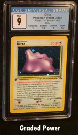 Pokemon Fossil 1st Edition Dutch Ditto CGC 9 Quad++ Holo DUTCH (8037) 3/62 - Image 1