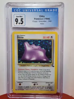 CGC 9.5 Ditto Pokemon 1999 Fossil Unlimited Holo 3/62 - Image 1