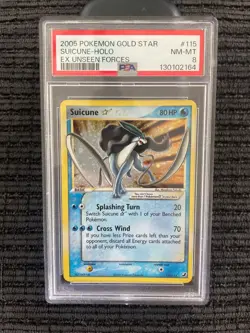 PSA 8 2005 Pokemon Suicune Gold Star EX 115/115 Unseen Forces Holo NM-MINT - Image 1