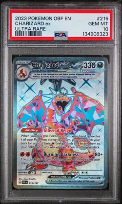 Pokemon TCG Charizard EX 215/197 SV03: Obsidian Flames Full Art PSA 10 - Image 1