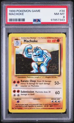 1999 POKEMON BASE SET SHADOWLESS #34 MACHOKE PSA 8 - Image 1