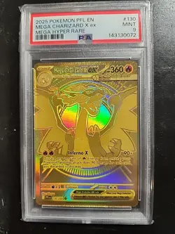 Pokemon 2025 Mega Charizard X ex 130/094 Gold Hyper Rare Phantasmal Flames PSA 9 - Image 1