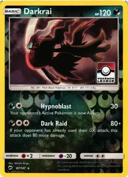 Pokemon TCG Darkrai 87/147 League Promo Sun & Moon Burning Shadows Pokemon LP - Image 1
