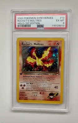 FRESH Pokemon 2000 Gym Heroes 1st Edition Rocket’s Moltres Holo #12 PSA 6 EX-MT - Image 1