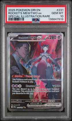 2025 POKEMON DRI EN-DESTINED RIVALS #231 TEAM ROCKET'S MEWTWO EX PSA 10 - Image 1
