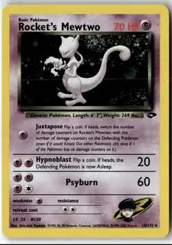 Rocket's Mewtwo ⭐ 14/132 Holo Rare SWIRL Gym Challenge 2000 Pokemon NM/LP - Image 1