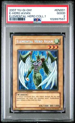 YUGIOH Elemental Hero Collection Avian EHC1-EN001 PSA 2 Secret Rare - Image 1