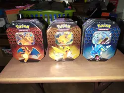 Lot Of 3 Pokemon Hidden Fates Tins Art Set - Charizard Raichu Gyarados GX - New - Image 1