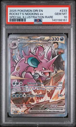 2025 POKEMON DRI EN-DESTINED RIVALS #233 TEAM ROCKET'S NIDOKING EX PSA 10 - Image 1