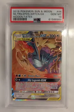 2019 Pokemon SM Hidden Fates Moltres & Zapdos Articuno Tag Team GX #44 PSA 10 - Image 1