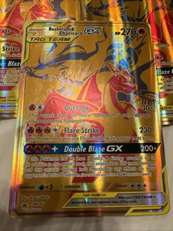 Pokemon Reshiram Charizard GX Full Art Gold Foil Card SM247 JUMBO! (Lot Of 13) - Image 2