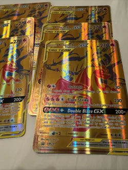 Pokemon Reshiram Charizard GX Full Art Gold Foil Card SM247 JUMBO! (Lot Of 13) - Image 3
