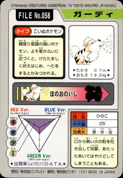 Growlithe Carddass 1997 Vintage Pokemon Pocket Monsters Vending Card B14 - Image 2