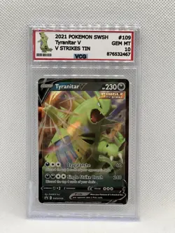 2022 Pokemon SWSH Tyranitar V Strikers Tin Promo #109 VCG 10 GEM MINT Graded - Image 1