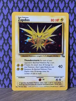 Pokemon TCG Zapdos 15/62 Fossil Holo Rare Basic English 1999 Vintage Card - Image 1