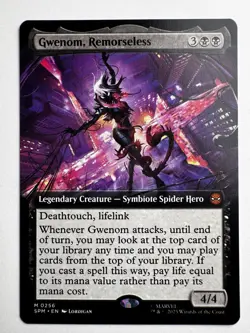 Gwenom, Remorseless #256 - MTG Spider-Man - Extended Art Mythic Deathtouch 4/4 - Image 1