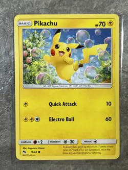 Pikachu 19/68 Pokemon TCG Sun Moon Hidden Fates Regular Card (Near Mint) 2 - Image 1