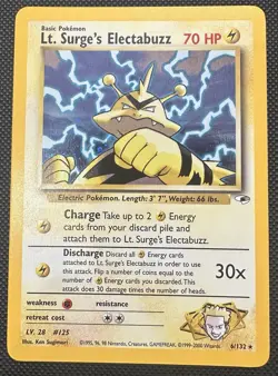 Pokemon Lt Surges Electabuzz 6/132 Holo NM Gym Heroes WOTC Vintage Rare Card - Image 1