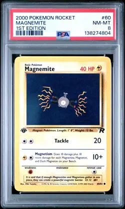2000 Pokemon Team Rocket 1st Edition Magnemite 60 PSA 8 NM-MINT - Image 1