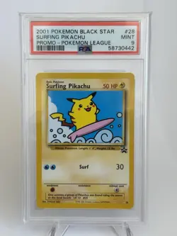 2001 POKEMON PROMO BLACK STAR POKEMON LEAGUE #28 SURFING PIKACHU PSA 9 - Image 1