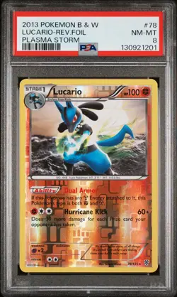 2013 POKEMON BW PLASMA STORM LUCARIO #78 REVERSE PSA 8 NM #130921201 - Image 1