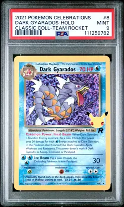 2021 POKEMON CELEBRATIONS DARK GYARADOS HOLO #8 PSA 9 MINT - Image 1