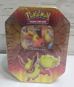 Pokemon TCG: Elemental Power Tin Flareon GX + 4 Booster Packs RARE 2019 820650806490 - Image 1