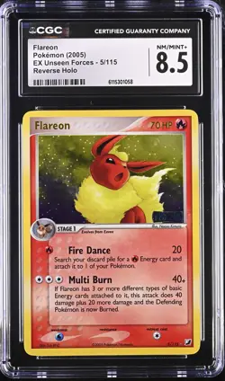 CGC 8.5 Flareon 2005 EX Unseen Forces 5/115 Reverse Holo Stamped Pokemon Card - Image 1