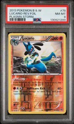 2013 POKEMON BW PLASMA STORM LUCARIO #78 REVERSE PSA 8 NM #130921200 - Image 1